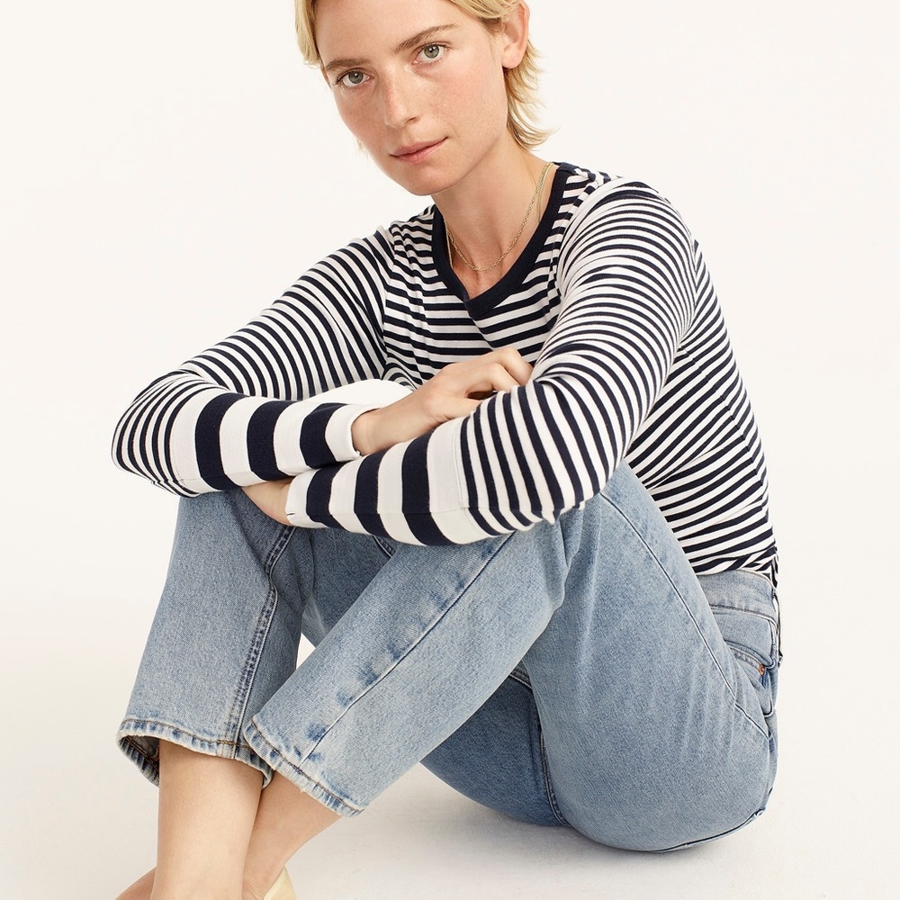 Slim Perfect Long Sleeve T-shirt with long cuffs Navy White Mila Stripe